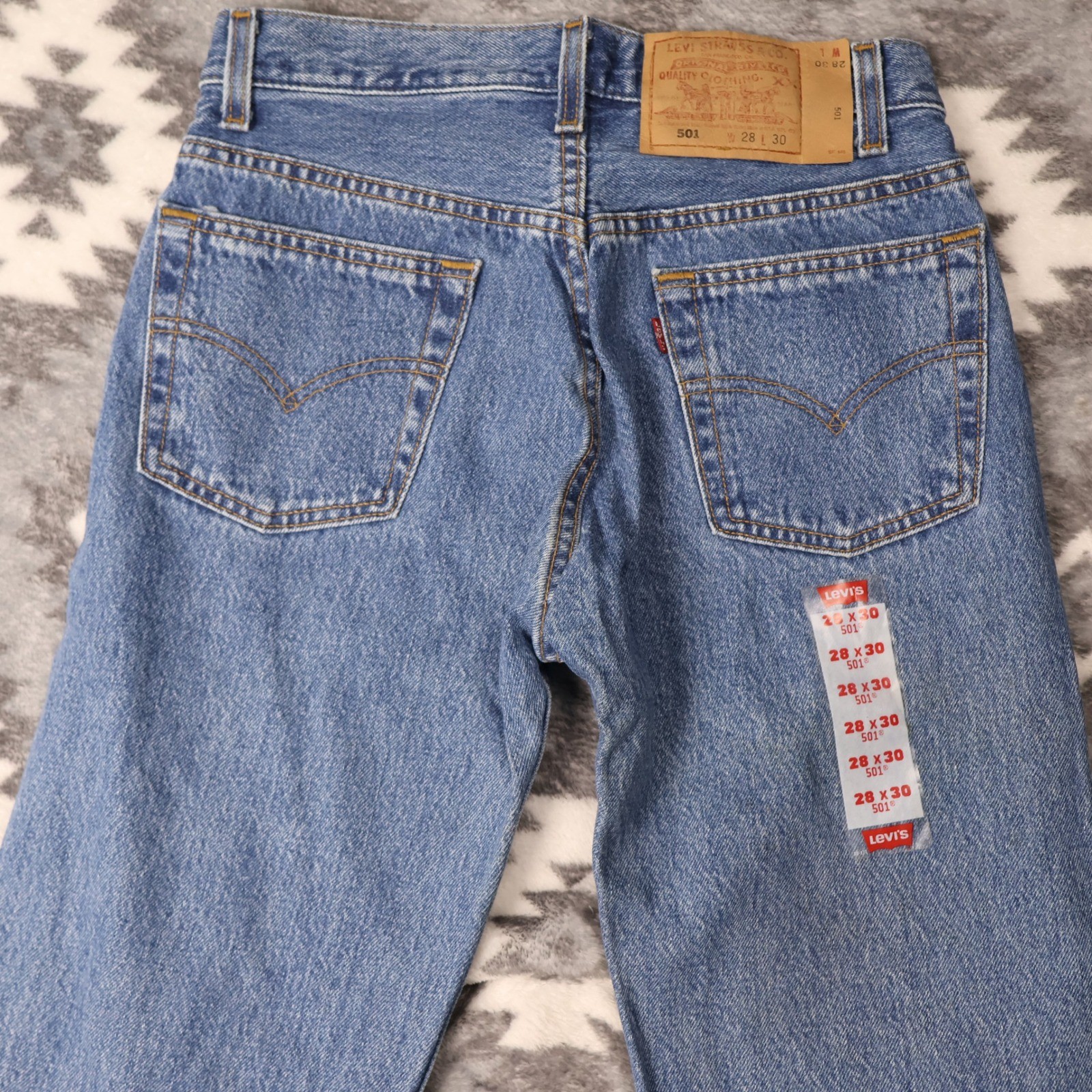 NWT Vintage 90s Levis 501 Straight Jeans Medium Wash 28x30 USA Made Red Batwing NWT Vintage 90s Levis 501 Straight Jeans Medium Wash 28x30 USA Made Red Batwing