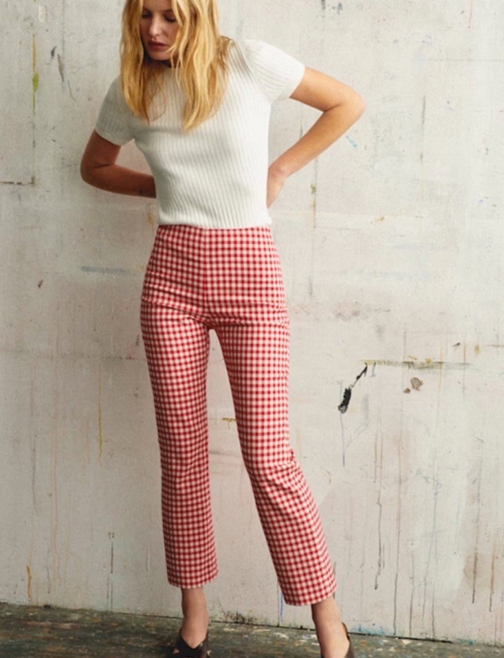 Sezane Ciara Trousers Gingham Red Ecru US Size 10