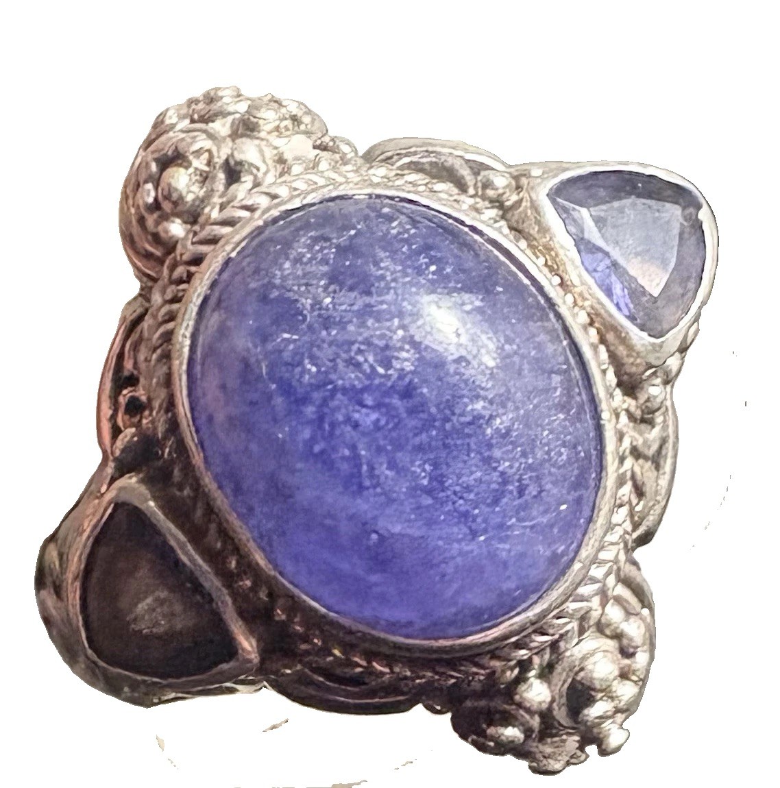 SARDA DESIGNER ELABORATE STERLING SILVER BLUE TOPAZ & TANZANITE RING--