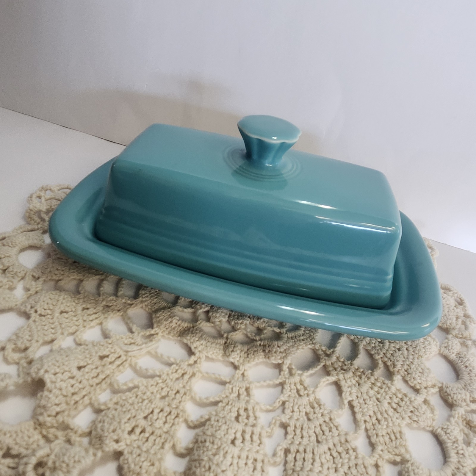 Fiesta HLC USA  TURQUOISE COVERED BUTTER DISH- EXCELLENT