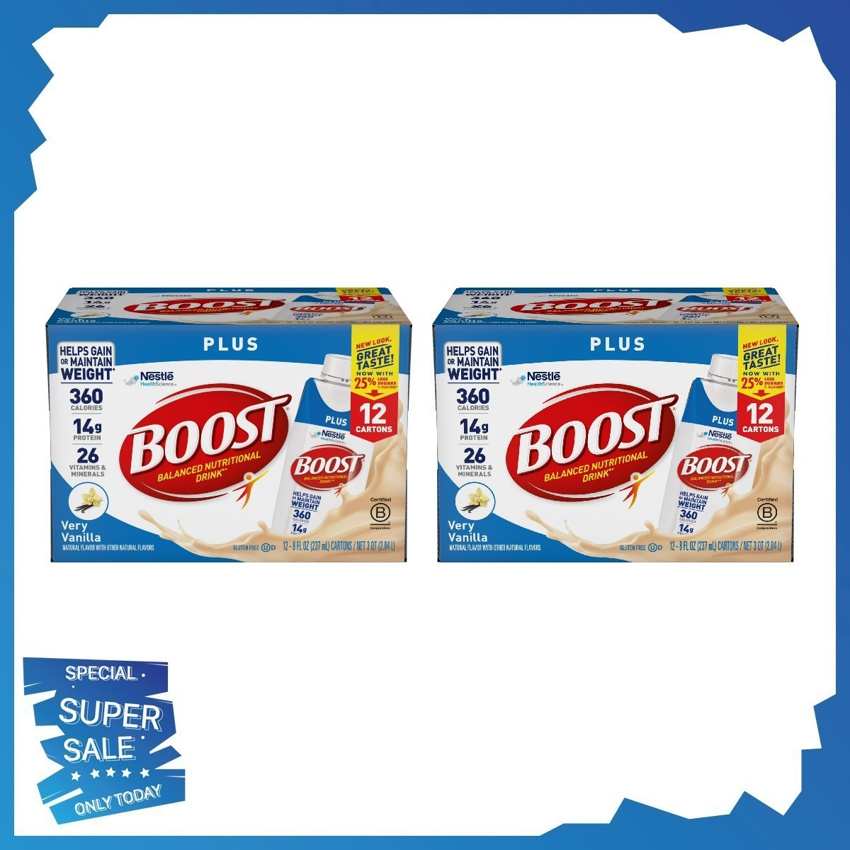 BOOST Plus Nutritional Drink Protein Shakes, Very Vanilla, 8 fl oz, 24 Pack BOOST Plus Nutritional Drink Protein Shakes, Very Vanilla, 8 fl oz, 24 Pack