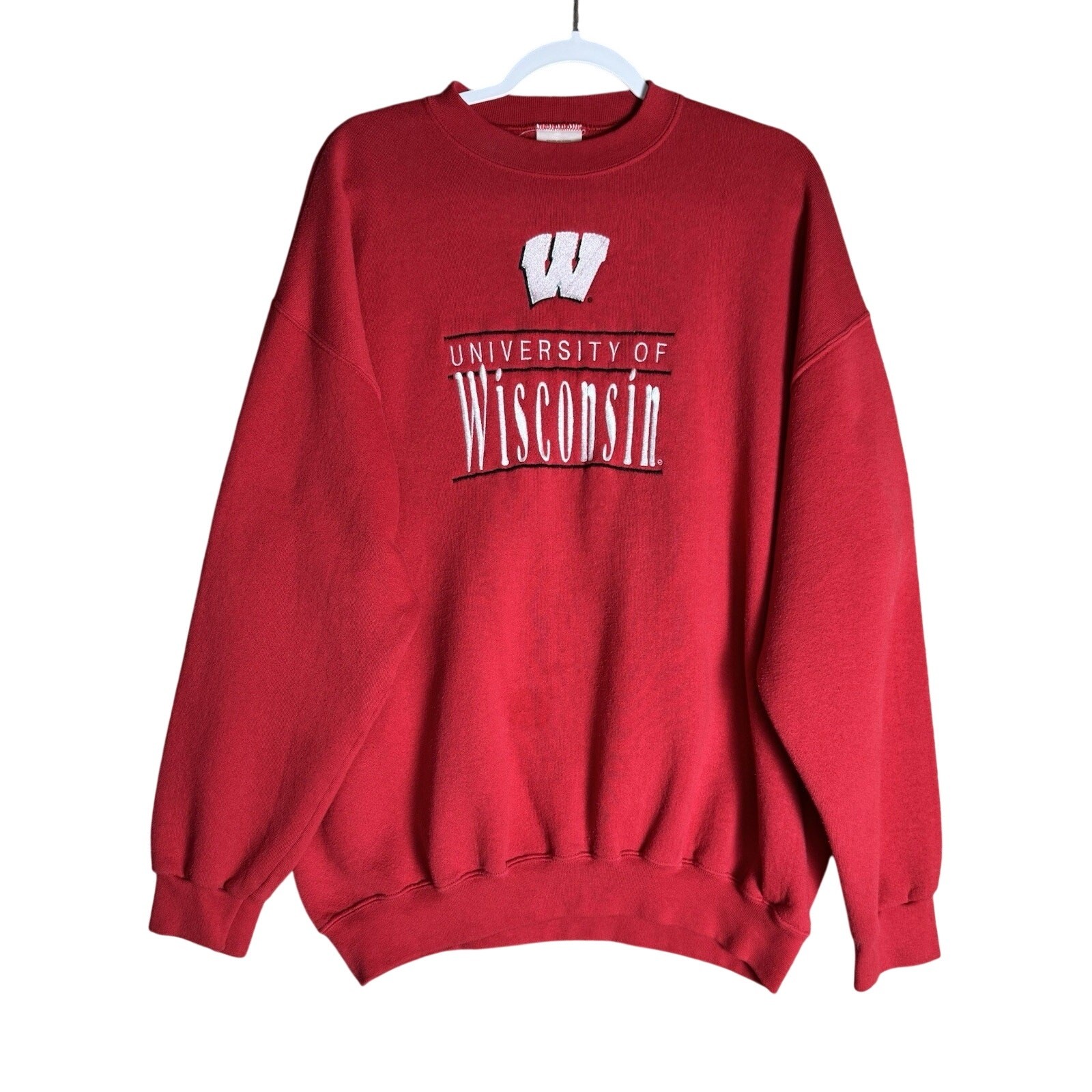 Vtg Wisconsin Badgers Oversized Red Crewneck Sweatshirt XL Varsity Grunge Y2K