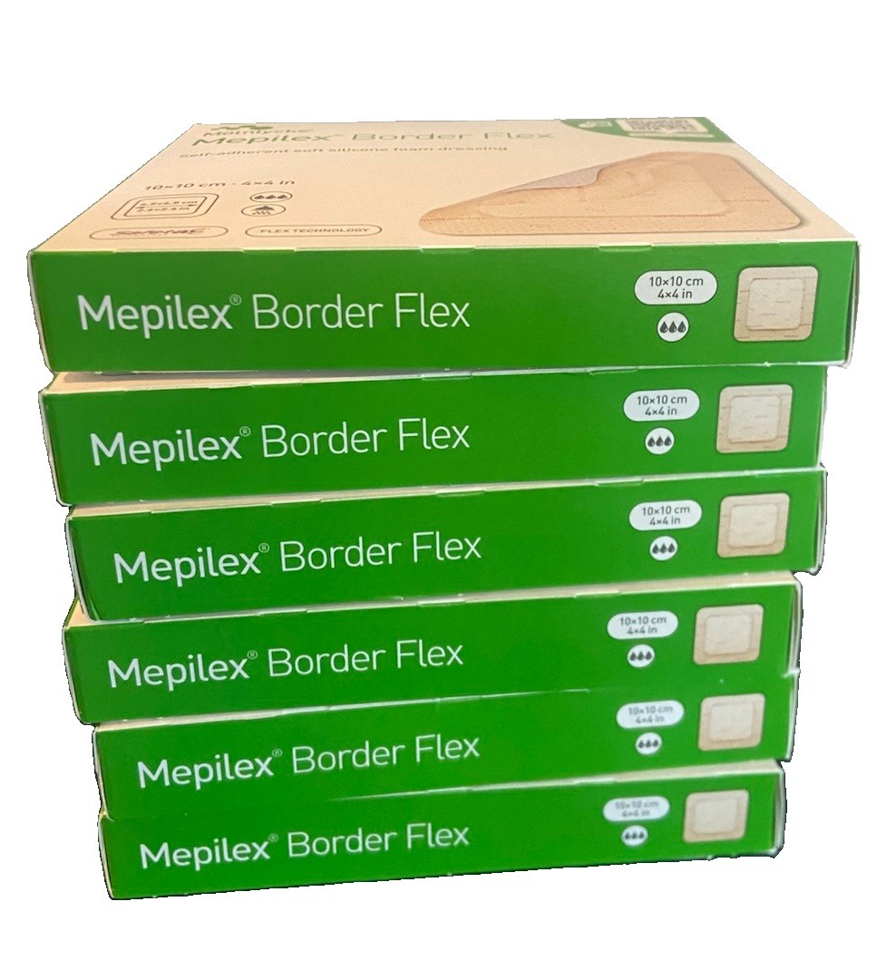 LOT OF 6 BOXES - 30ct Mölnlycke Mepilex Border Flex 4x4 NEW EXP 2028/2029