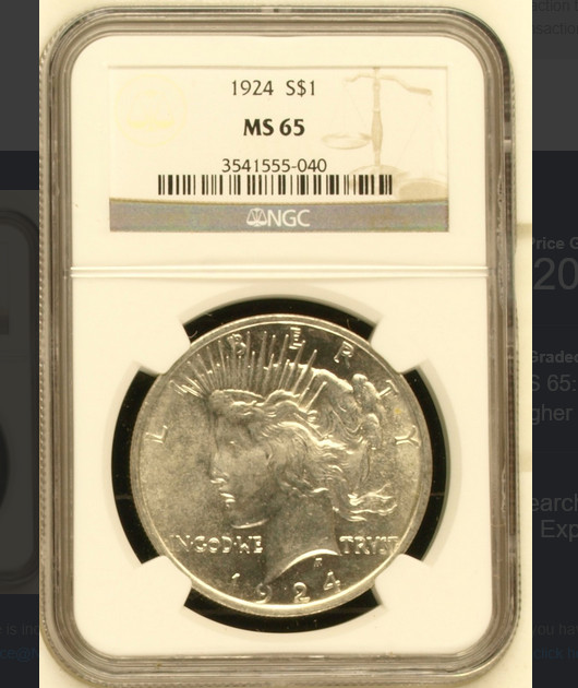 :1924-P 1$ SILVER PEACE DOLLAR BLAST-WHITE NGC GEM-BU MS-65 HIGHEST-GRADES