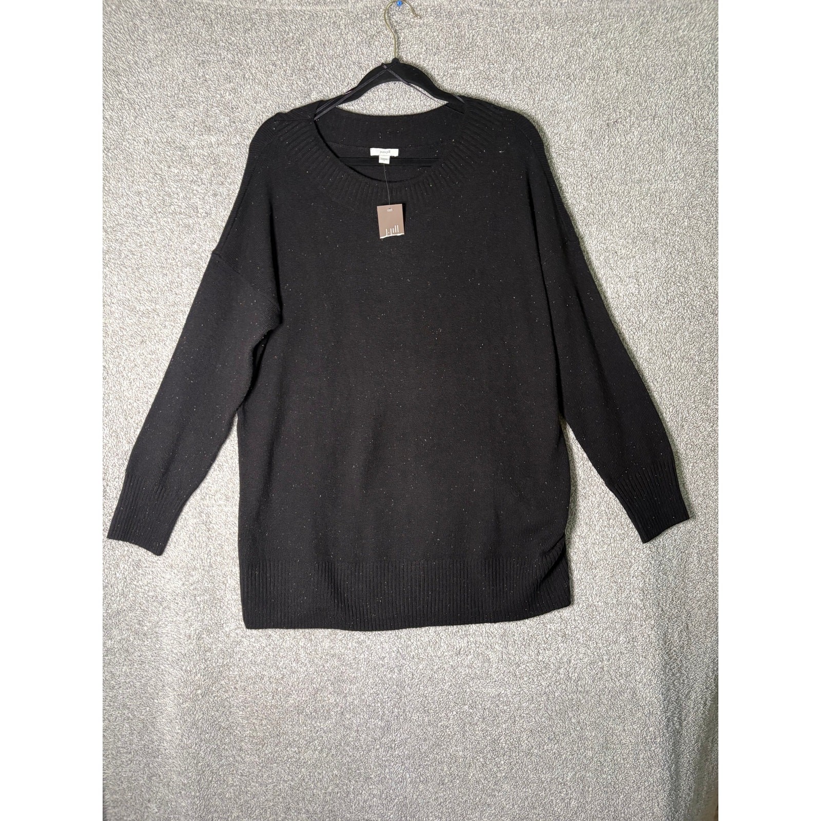 Pure Jill L NWT Black Speckled Tunic Sweater Lagenlook Boho