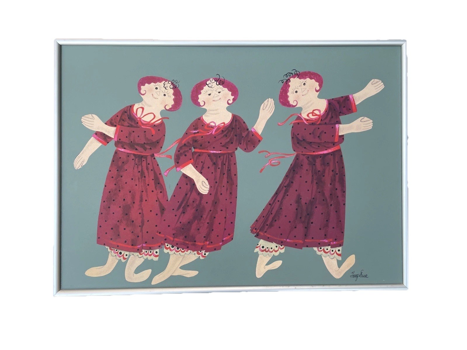 VTG HARRY DUNN 20th c. PA  Americana Whimsical MCM Modernist Folk Art Painting