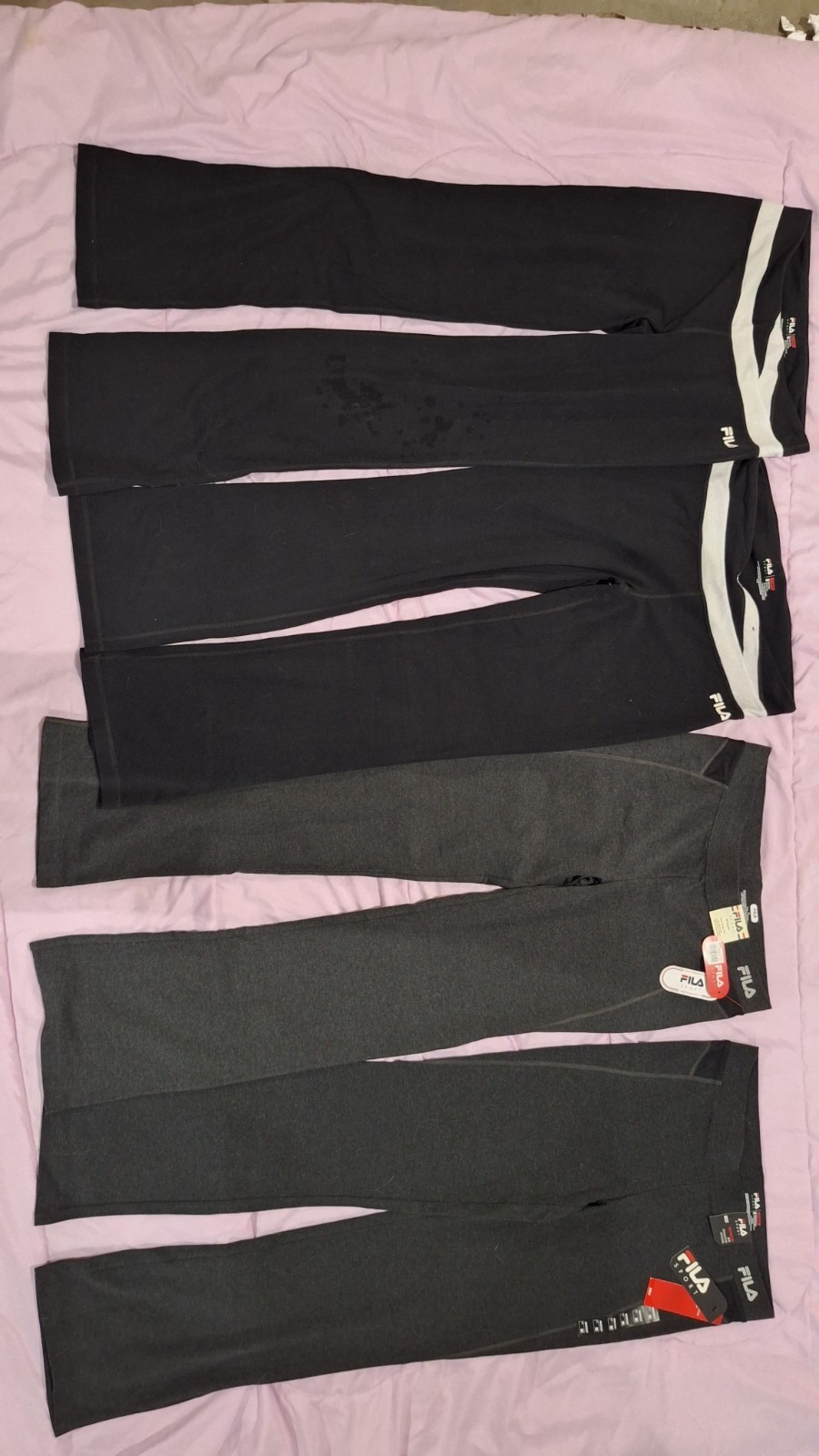 Lot of 4 FILA Women\'s Activewear Pants Pull On Stretch Black and Dark Gray all M