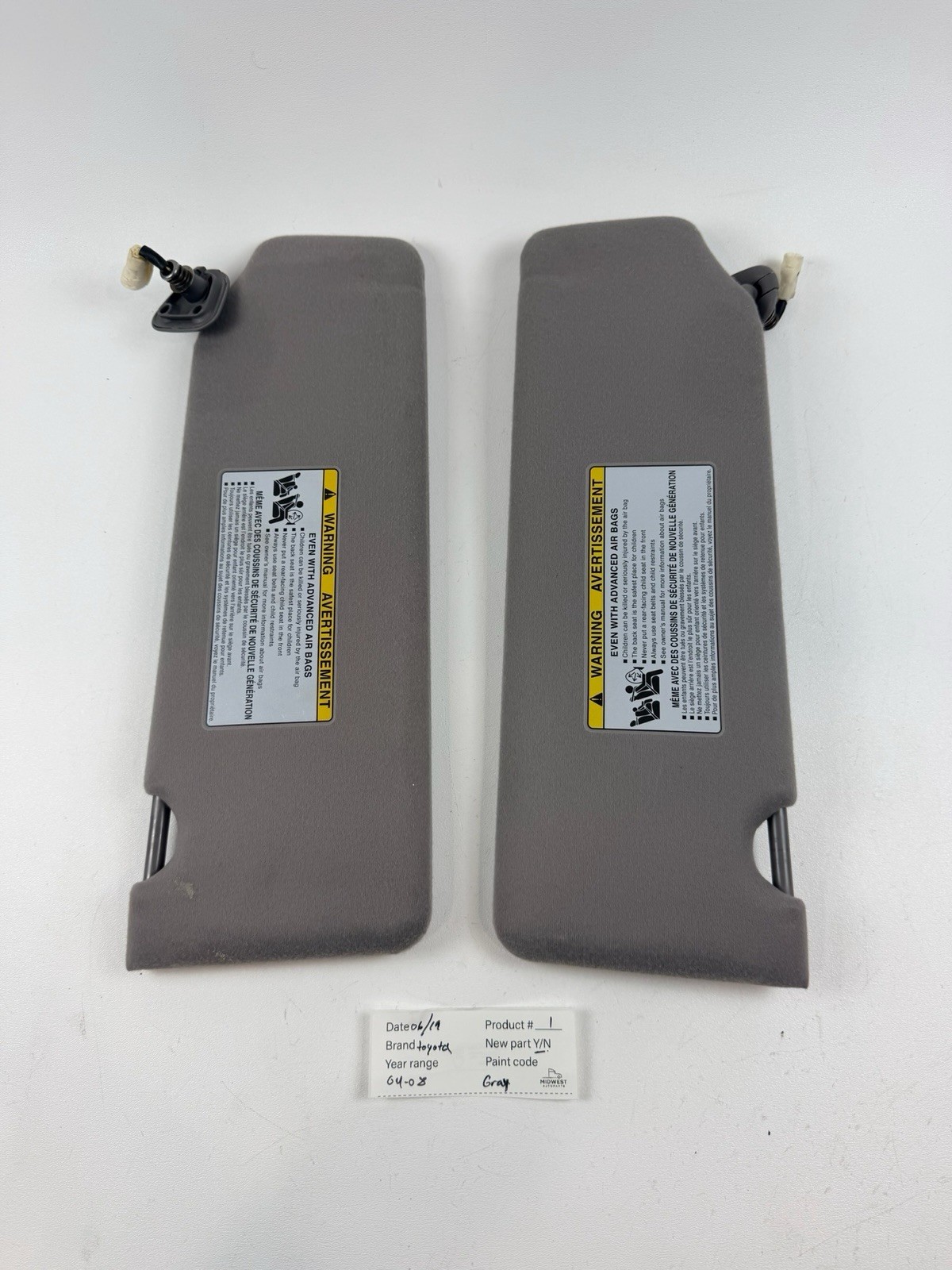 2004-2008 Toyota Solara Driver Gamp; Passenger Side Sun Visor Pair Set Gray Ligh