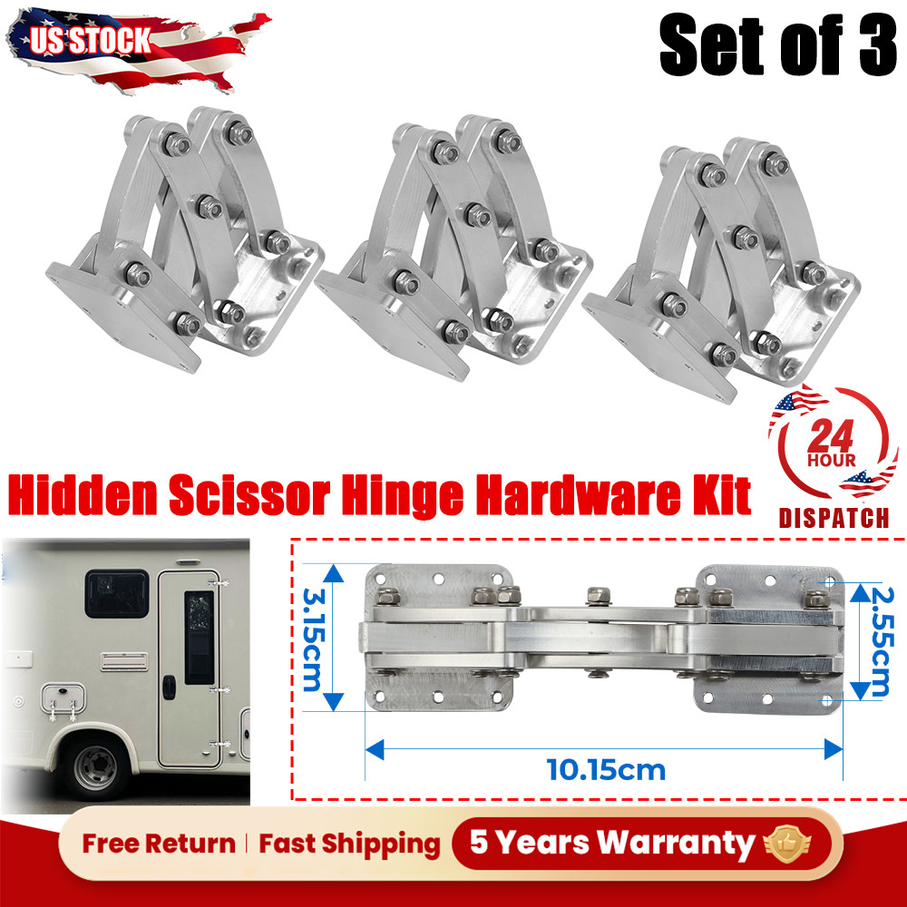 Set of 3 Large Hidden Scissor Hinge Aluminum &Stainless Steel Screw Nut Hardware