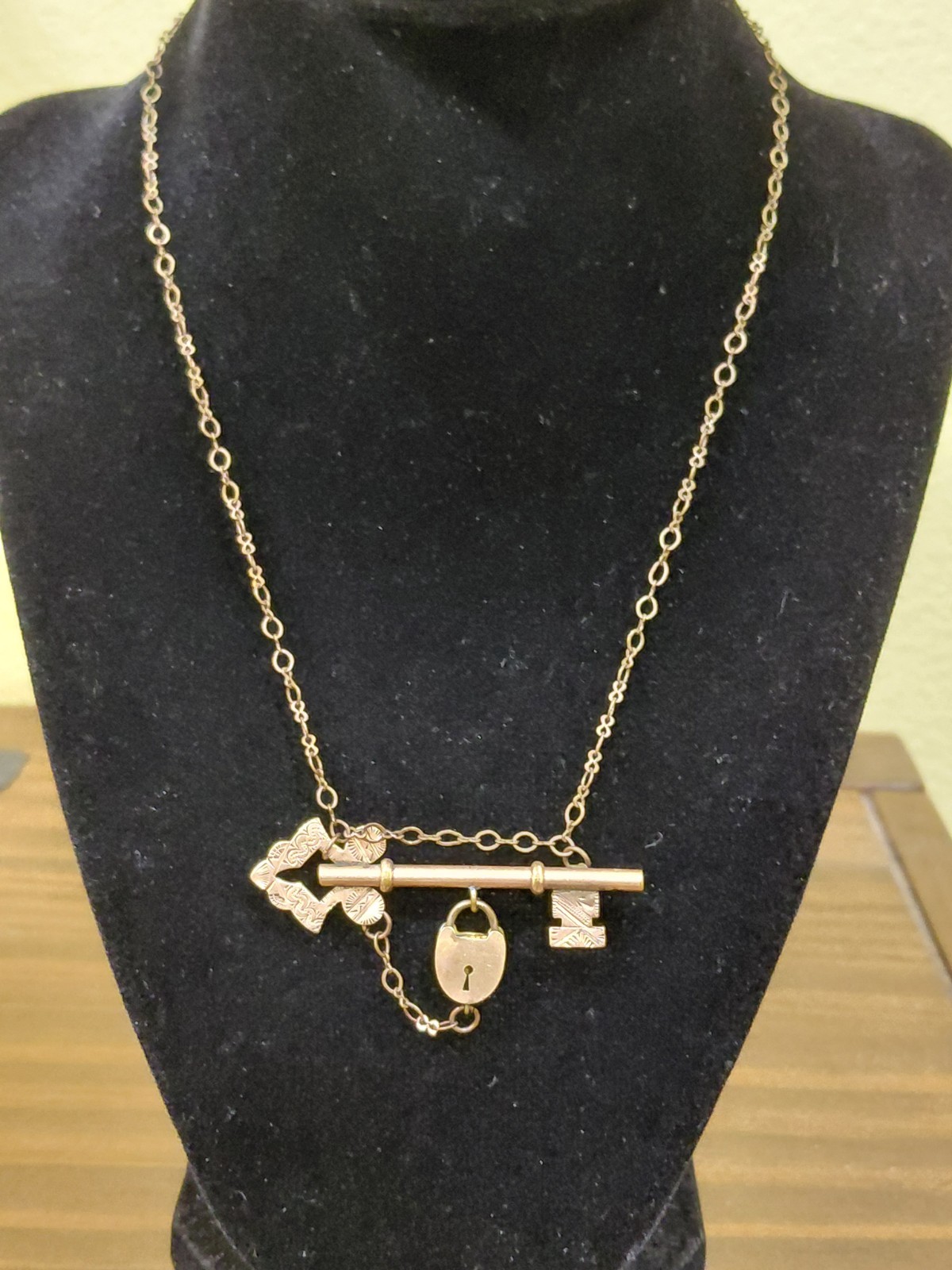 Antique Victorian Gold Filled Key with Padlock Necklace