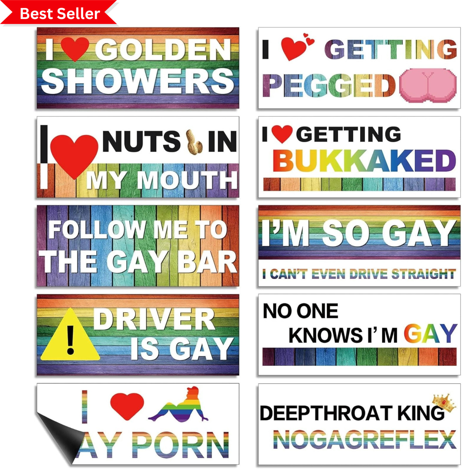 Frienda 10 Pcs Bumper Decals Funny LGBT Stickers Magnetic, Classic Style 