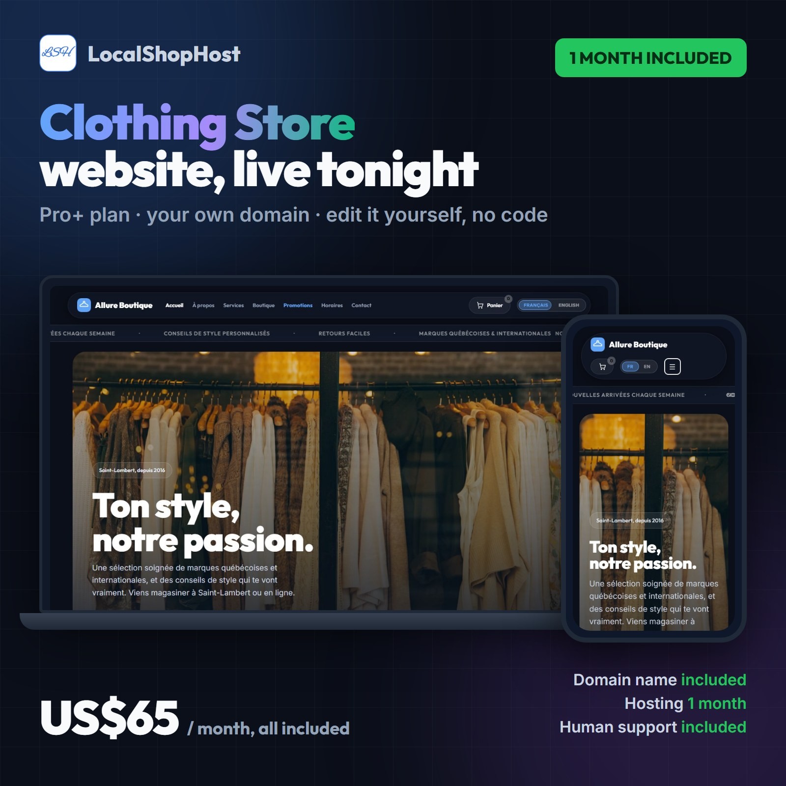Turnkey Clothing Store Website – Pro+ Plan – 1 Month Hosting Included