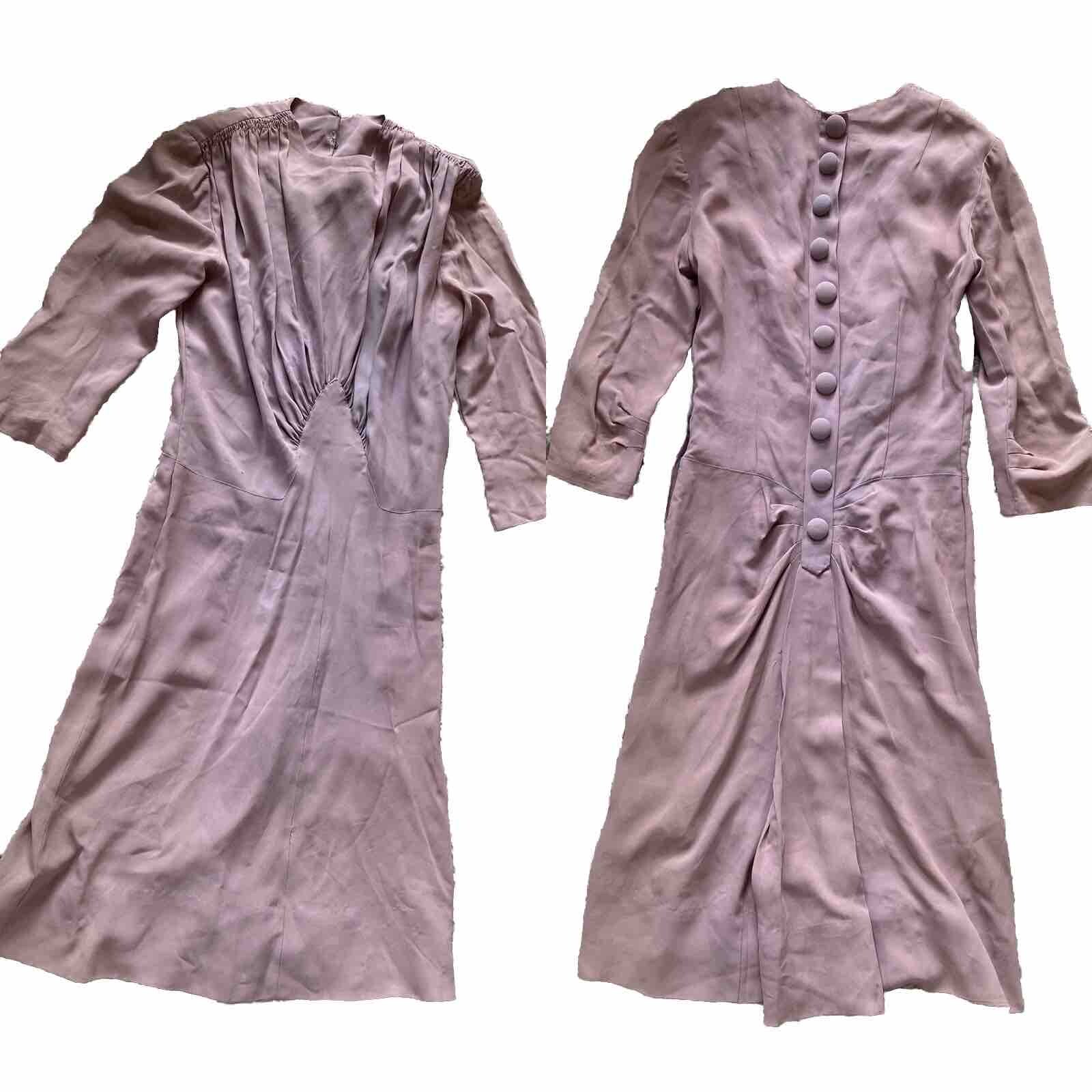 Vintage Dress Lavender Mid Length XS / Small Flowy  Pleat Bust Buttoned Back