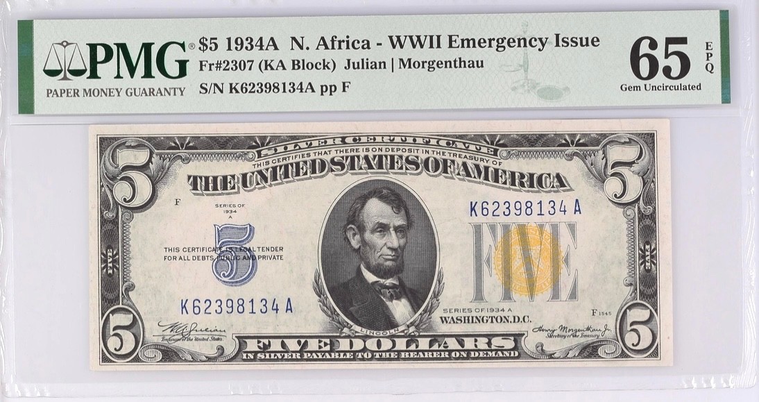 1934A $5 North Africa WWII Emegency Note PMG 65 EPQ FR. 2307