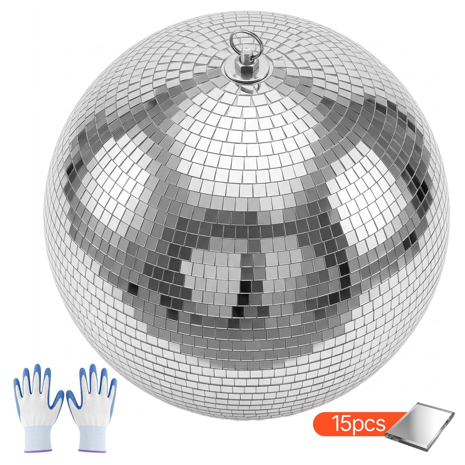Uimoso 16-Inch Glass Mirror Disco Ball with Hanging Ring for Parties and Events