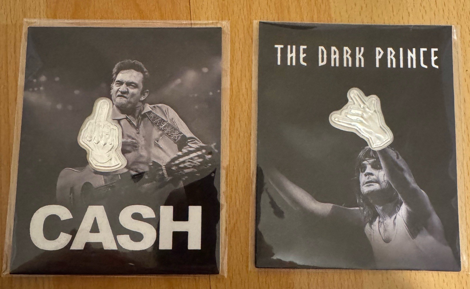 Lot of 2 Ozzy Osbourne Dark Prince & Johnny Cash Finger 1g .999 Silver