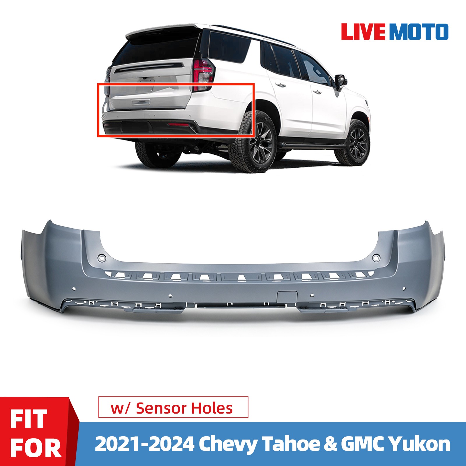 For 2021-2024 2023 Chevy Tahoe GMC Yukon Rear Upper Bumper Cover Primed 87814042 For 2021-2024 2023 Chevy Tahoe GMC Yukon Rear Upper Bumper Cover Primed 87814042
