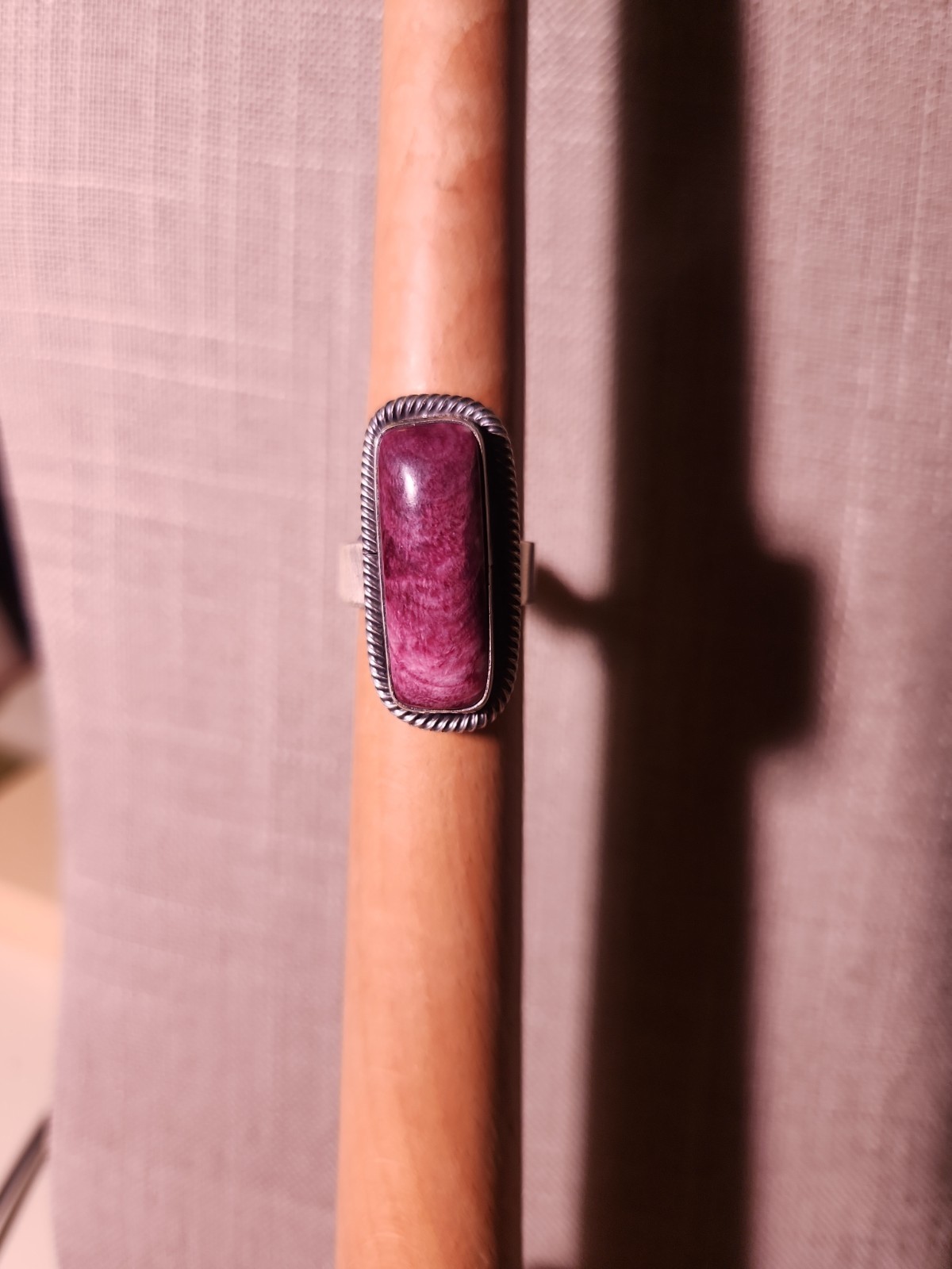 Navajo Handmade Antoinette Martinez Sterling Silver Purple Spiny Adjustable Ring