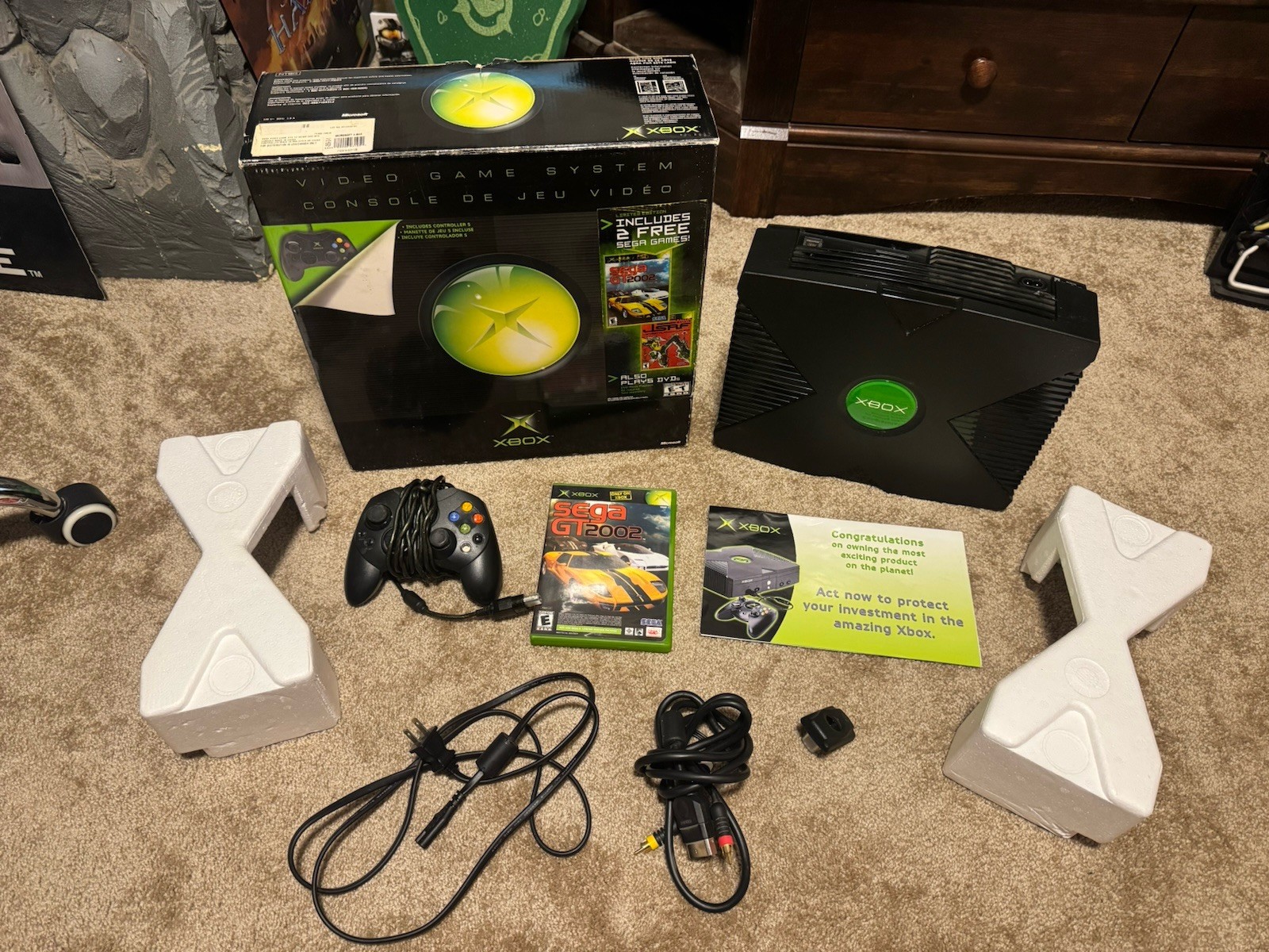 Original Microsoft OG XBOX Console w/ box, foam, controller, 1 CIB video game, +