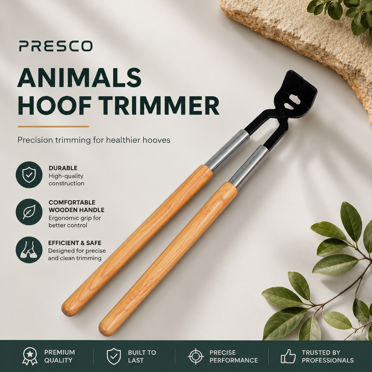 Heavy Duty Animal Hoof Trimmer 34 Inches Wooden Handle Black Head Farrier Tool