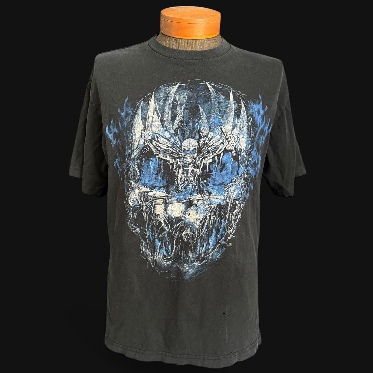Y2K Blue Flames Skull Print Graphic Tee