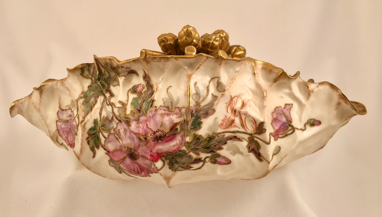 Antique CAC American Belleek Porcelain Art Nouveau Floral Basket c 1900