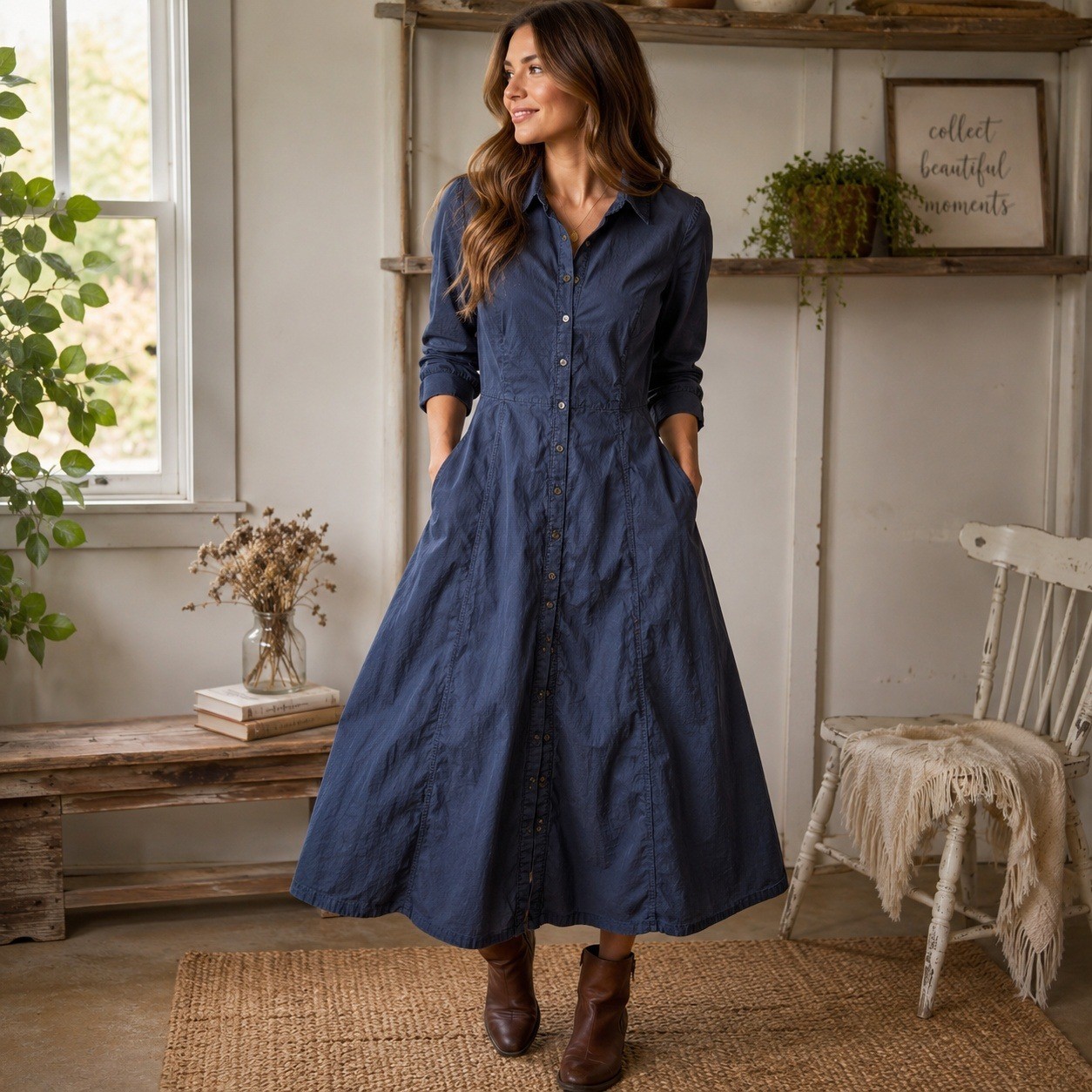 Boden Navy Blue Corduroy Maxi Shirt Dress Long Sleeve Cotton Pockets US 20-22 L Boden Navy Blue Corduroy Maxi Shirt Dress Long Sleeve Cotton Pockets US 20-22 L