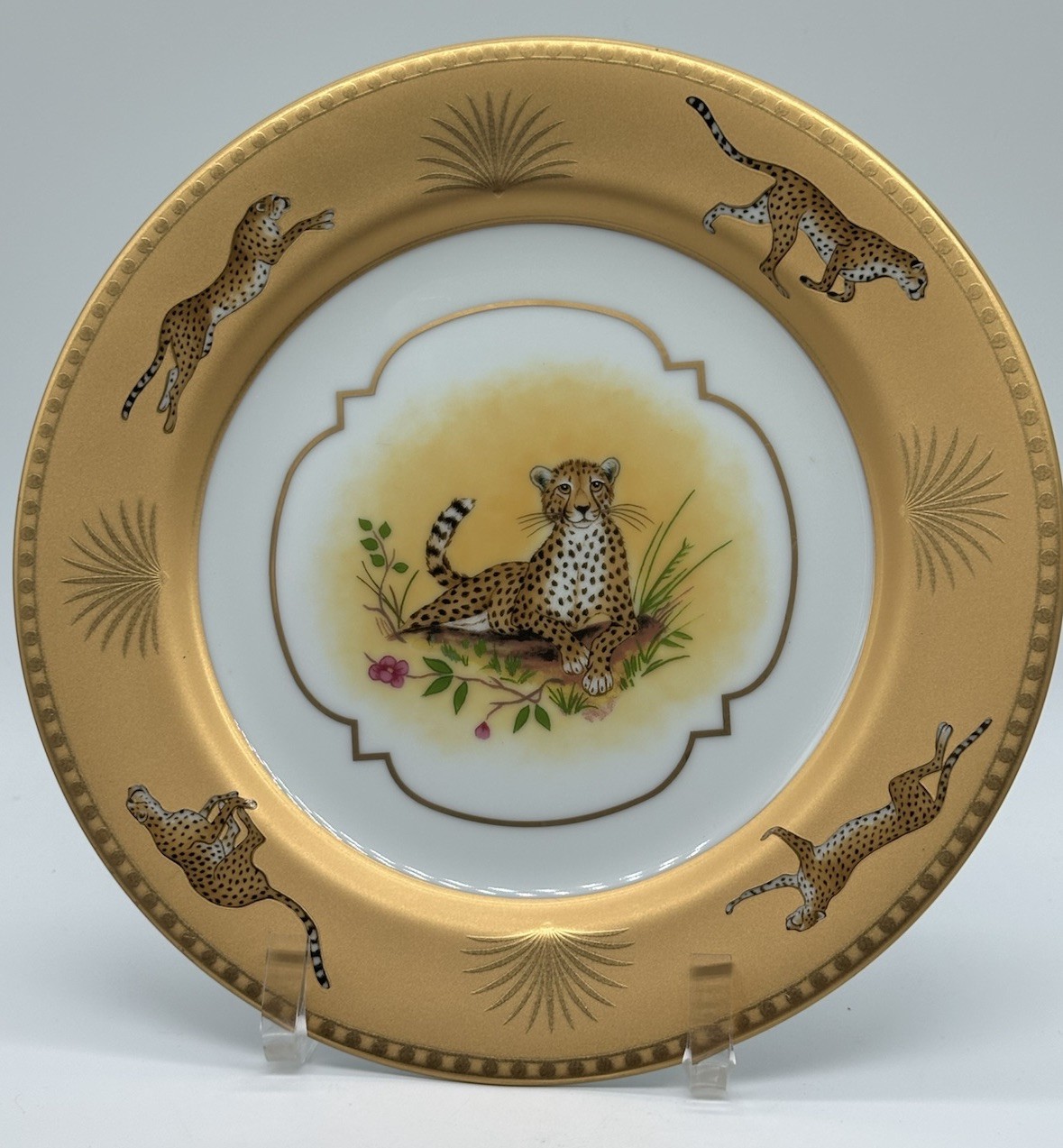 NEW VTG RARE Lynn Chase Golden Cheetah 24K Ceramic Salad Plate 9” Discontinued ￼