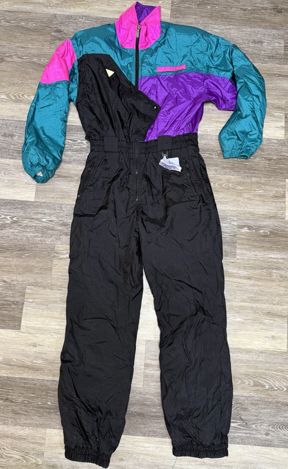 VTG 80s 90s Fera Neon Skiwear Women's One Piece Ski Suit Ladies Sz 16 Colorblock