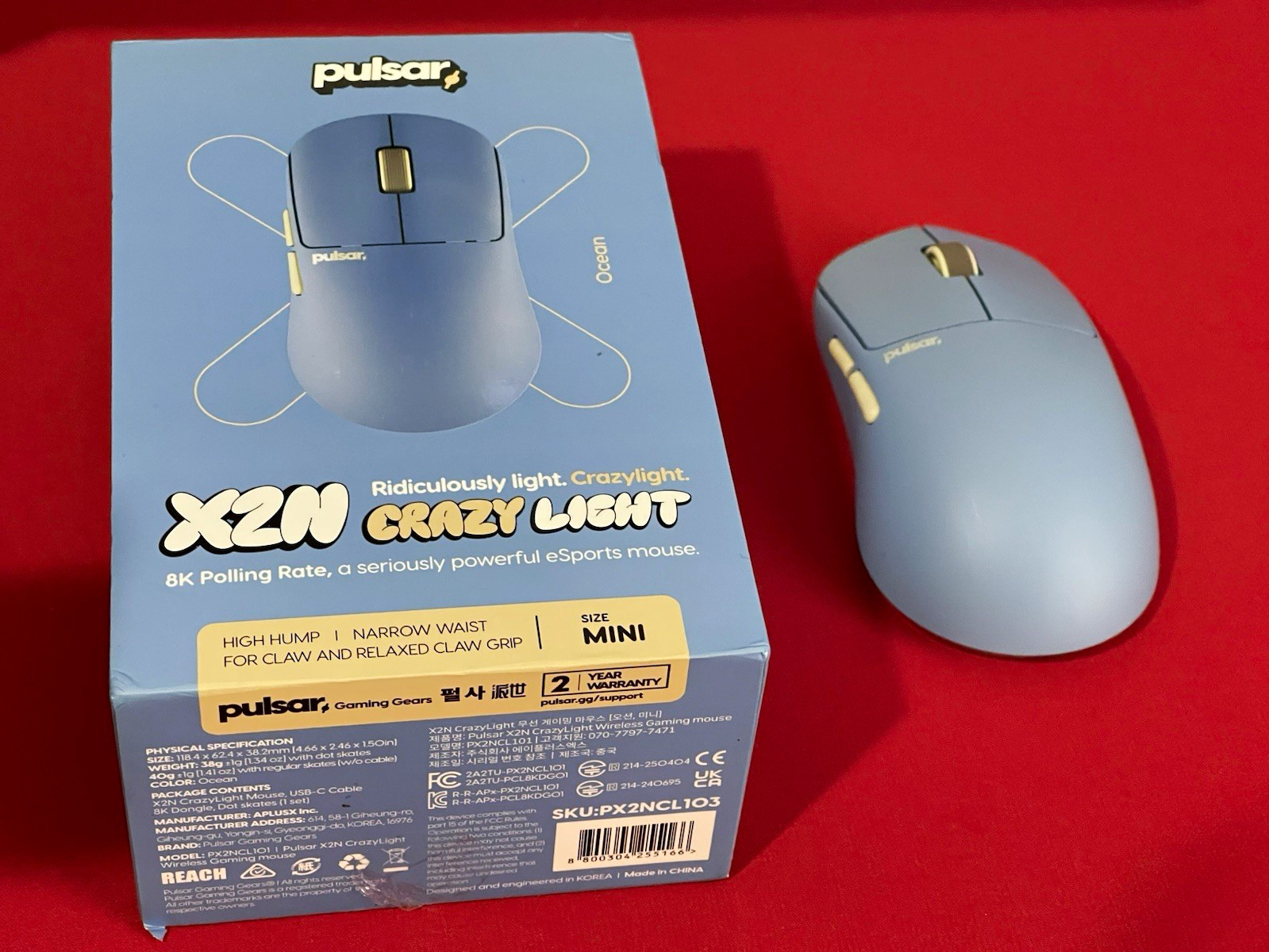 Pulsar X2N CrazyLight Wireless Optical Gaming Mouse 8000 DPI 5-Button Ocean