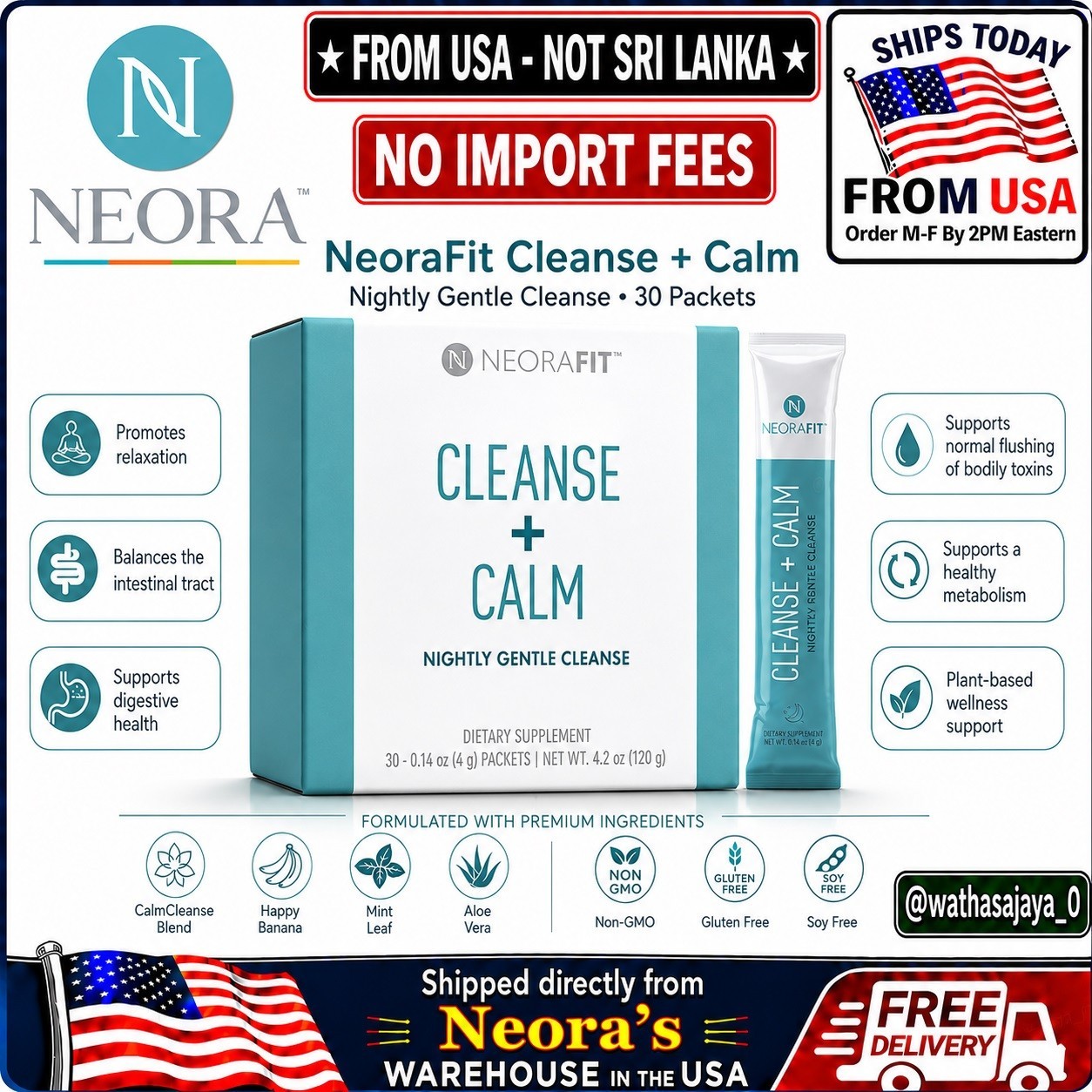 NeoraFit Cleanse Calm Nightly Cleanse Powder 30 Packets New Sealed 🚚From USA🚚
