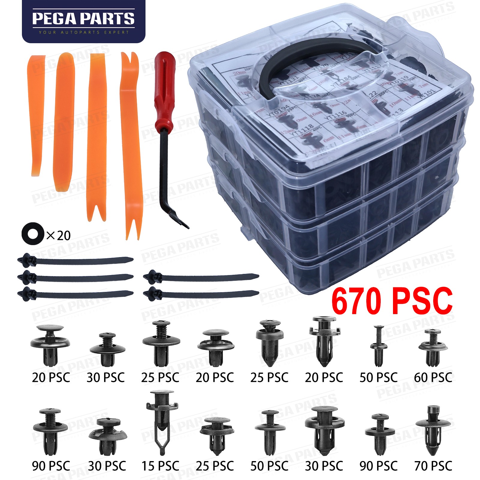 670PCS Car Body Retainer Clips Auto Fasteners Push Trim Pin Rivet Bumper Kit US