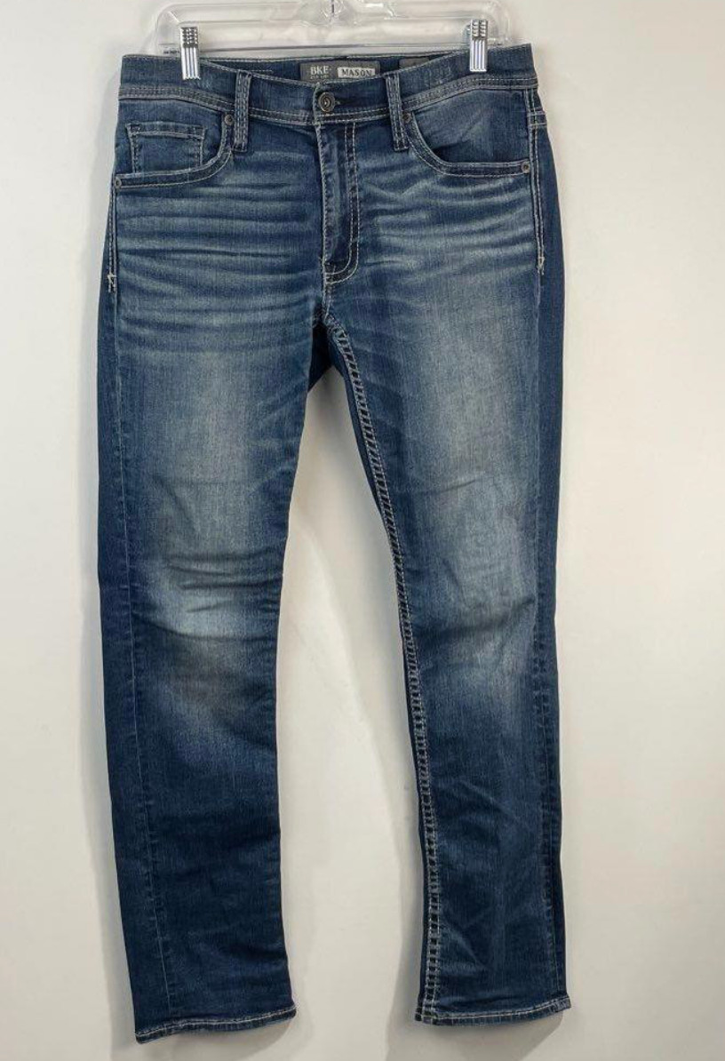 BKE Mason Taper Mens Jeans 31R Blue Medium Wash Thick Contrast Stitch Stretch BKE Mason Taper Mens Jeans 31R Blue Medium Wash Thick Contrast Stitch Stretch