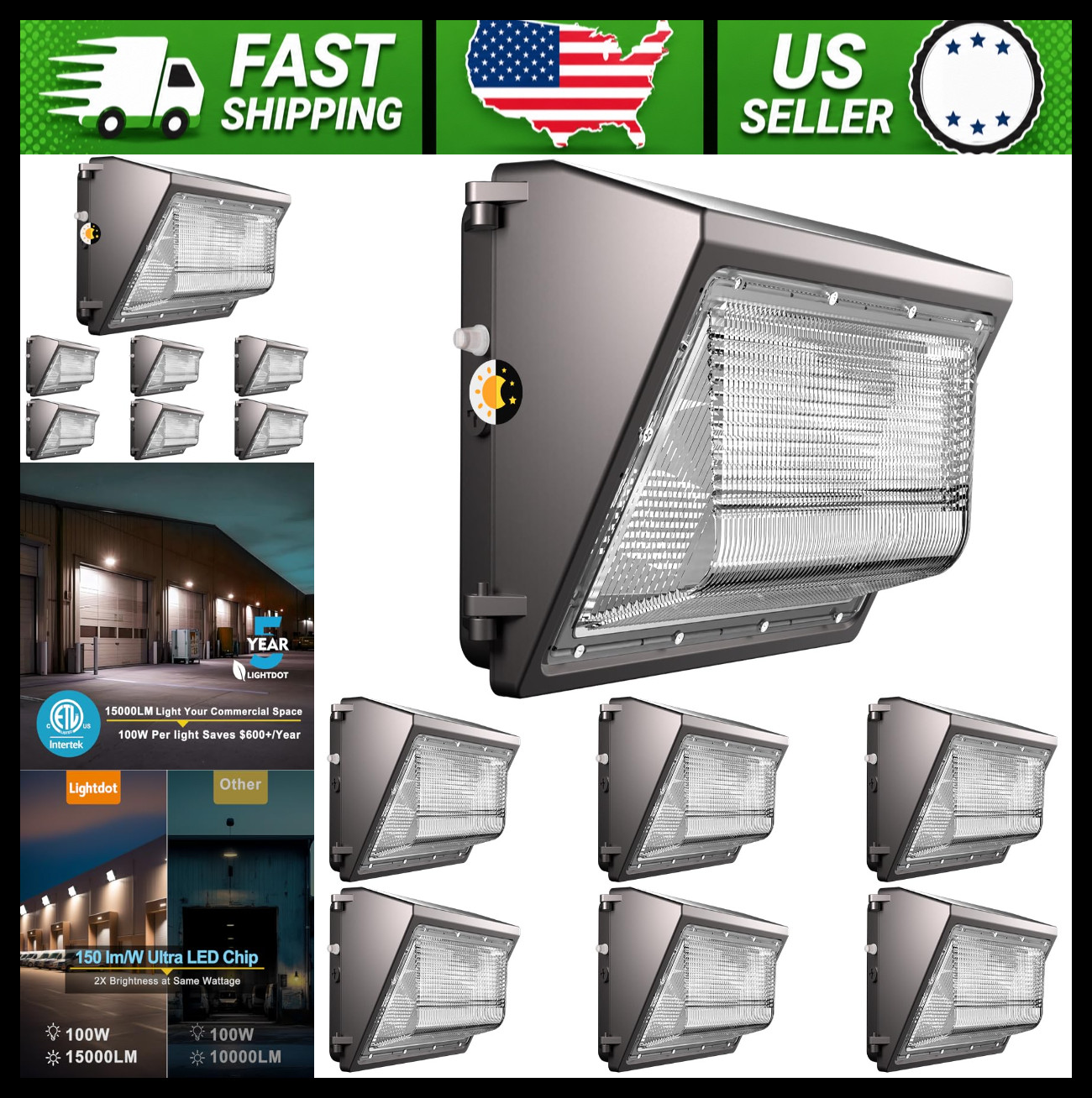 Lightdot 100W LED Wall Pack Lights 6-Pack, Dusk-to-Dawn Outdoor Security Lightdot 100W LED Wall Pack Lights 6-Pack, Dusk-to-Dawn Outdoor Security