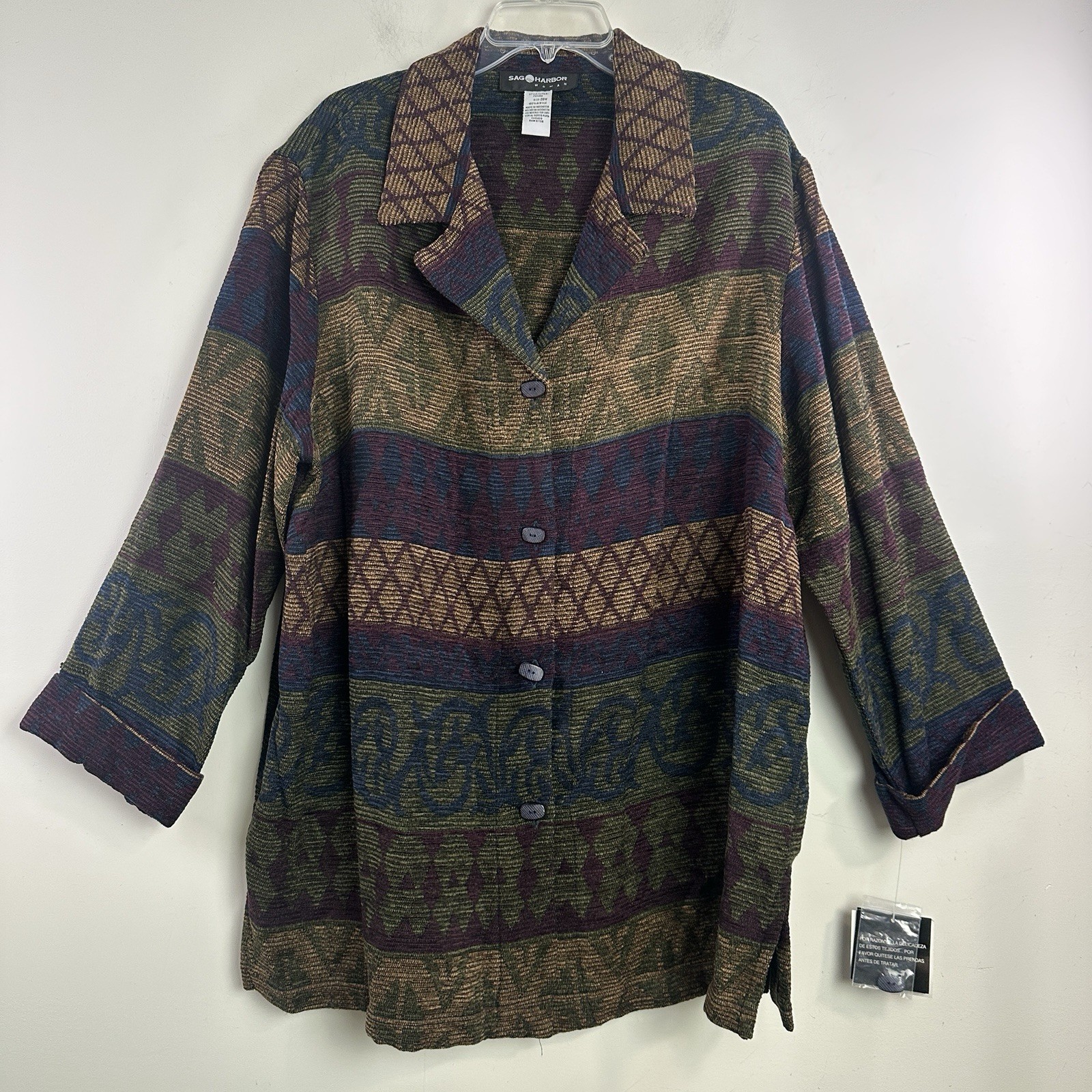 Vintage Sag Harbor Retro Textured Button Up Shirt Womens Plus 20W Artsy NEW