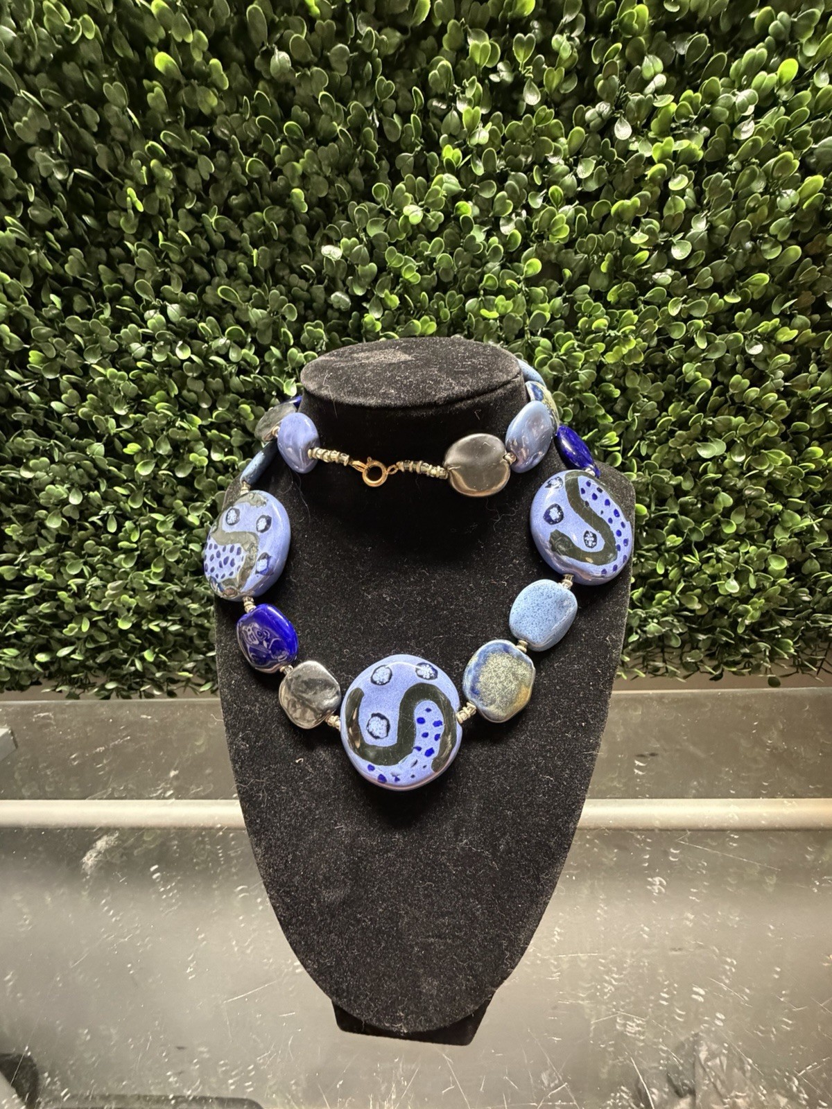  VINTAGE KAZURI HAND FORMED CERAMIC BEAD NECKLACE