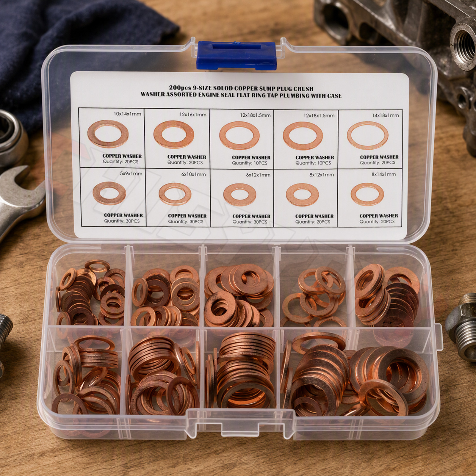 200x/Kit Solid Copper Crush Washers Gasket Set Flat O-Ring Seal Assortment 200x/Kit Solid Copper Crush Washers Gasket Set Flat O-Ring Seal Assortment