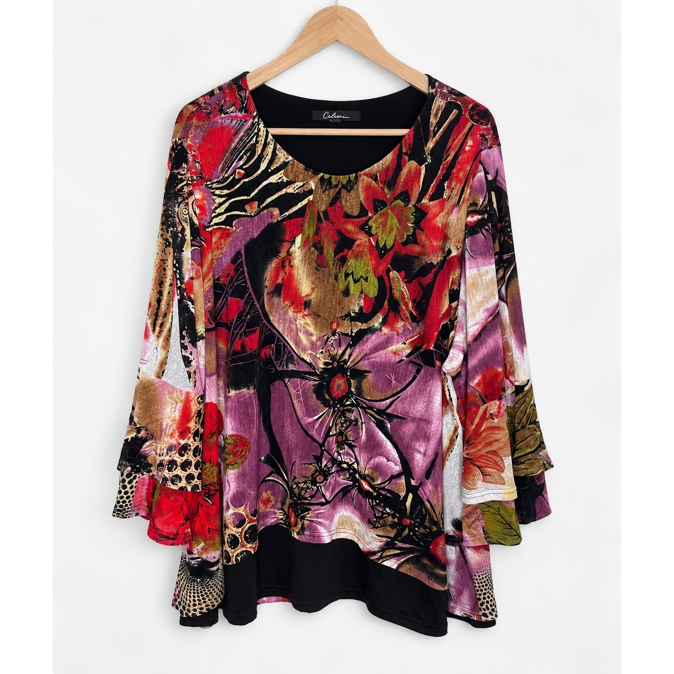 Calessa 3X Floral Animal Print Tunic Top Black Multicolor Plus Size NWT