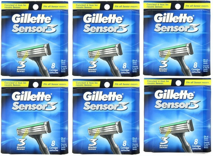 48 GILLETTE SENSOR 3 RAZOR BLADES REFILL CARTRIDGES - 6 PACKS TOTAL NEW SALE