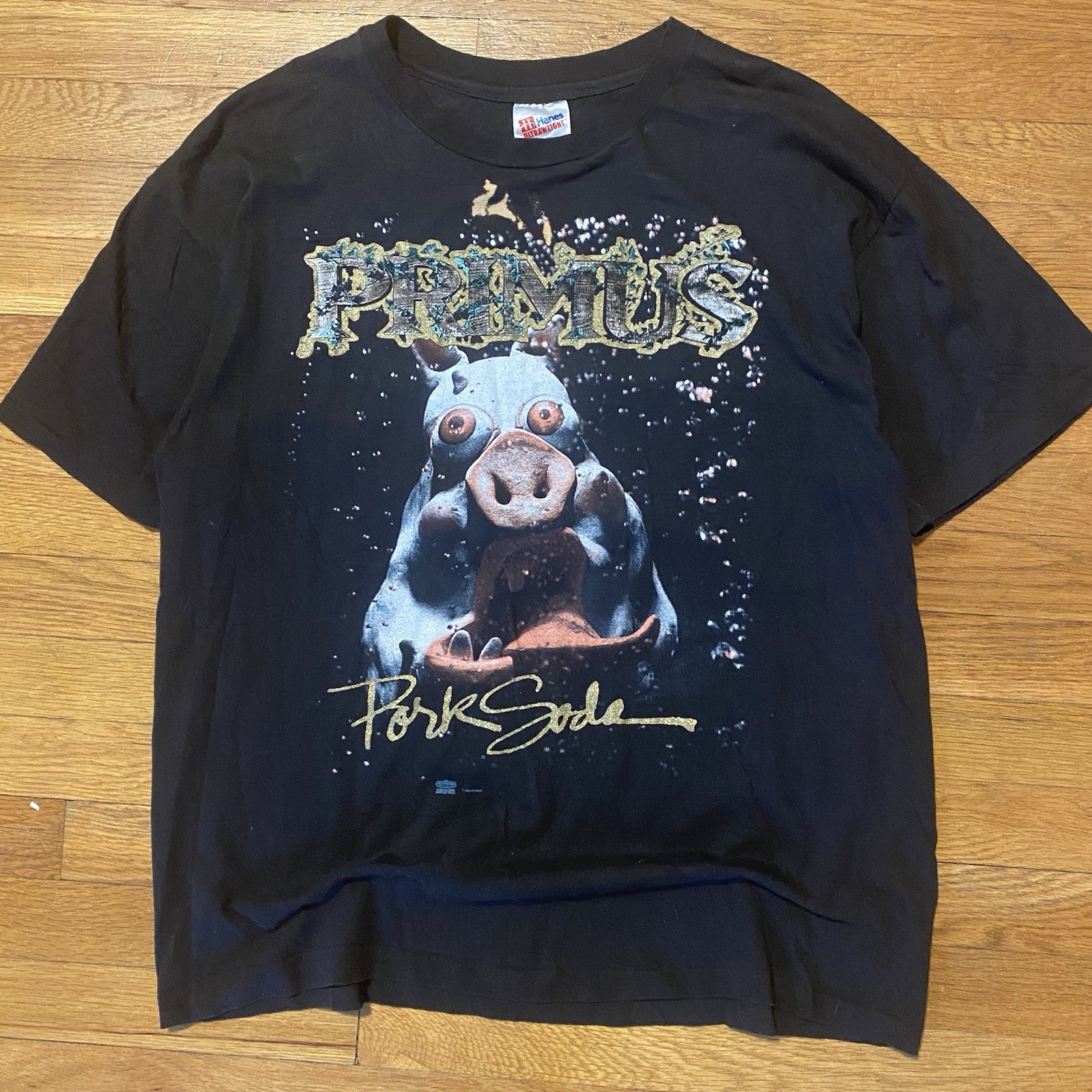Vintage 1993 Primus Pork Soda Tour Shirt Gold Glitter Rare Double Sided Mint XL