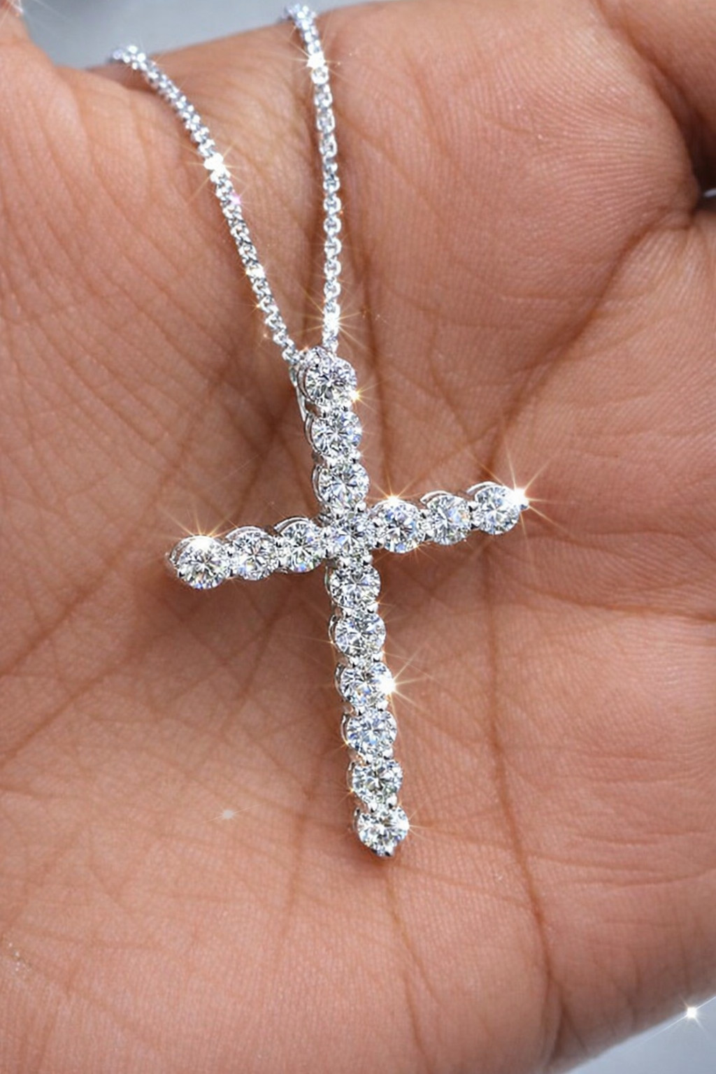 Certified 4.00 CT Lab Created Diamond Cross Pendant Solid 14K White Gold