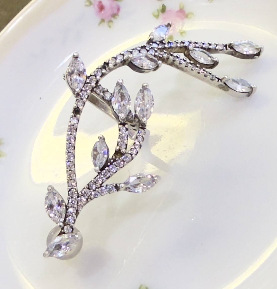 APM Monaco 925 Sterling 2” Festival Leaf Ear Climber~Missing Stones~Retail $185