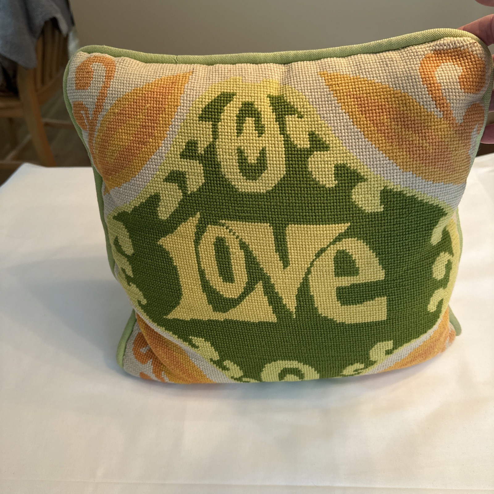 Vintage Handmade Love Pillow Needlepoint 