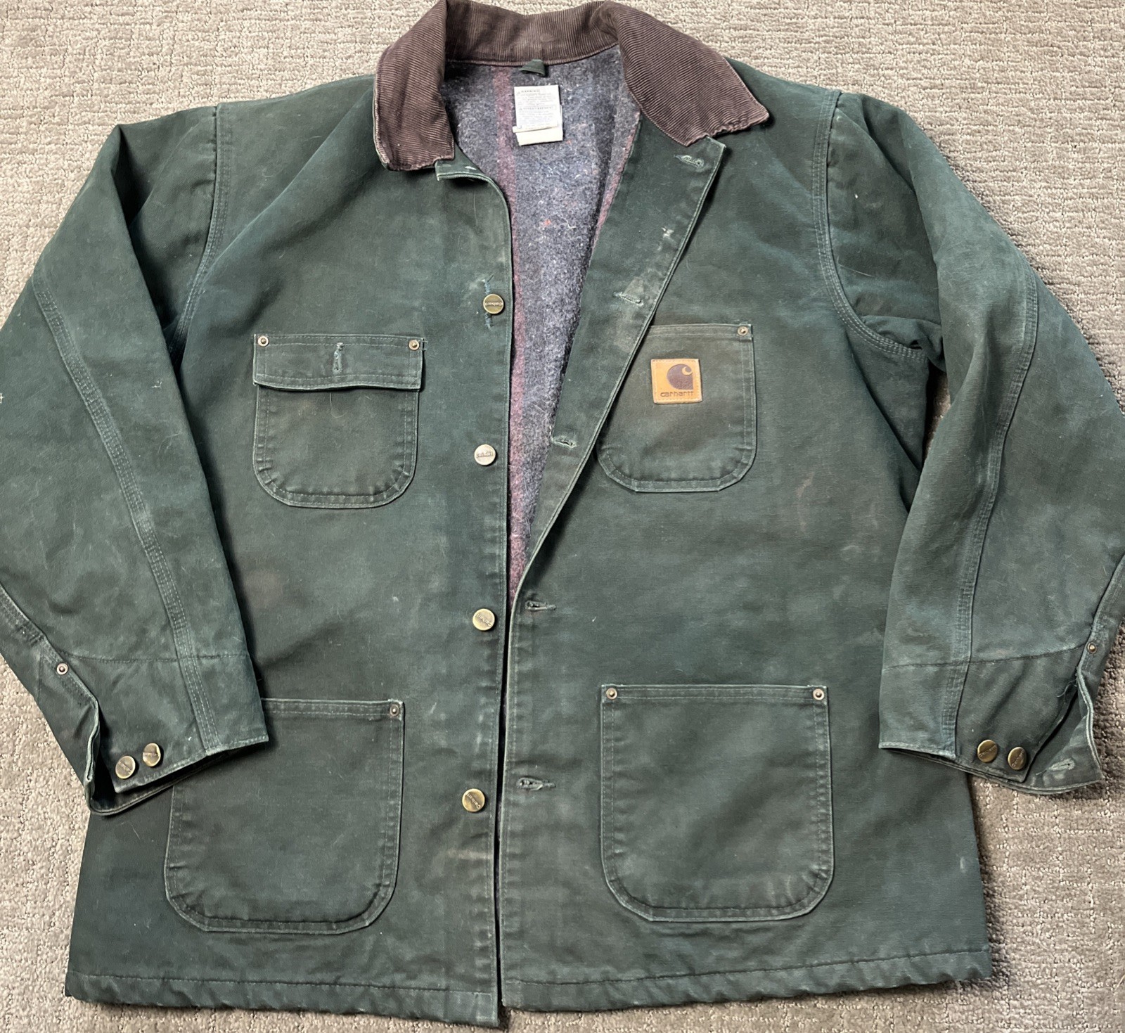 Vintage Carhartt Blanket Lined Chore Coat C02 SPC Green Large