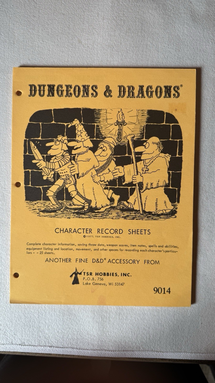 TSR 9014 Basic D&D Character Record Sheets (Pad Ed w/1977 Copyright) Complete