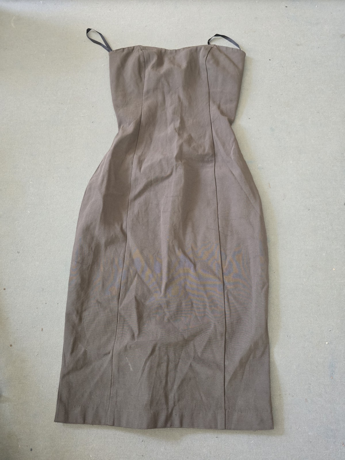Maria Bianca Nero Strapless Satin Midi Dress Taupe Size M Vertical Panel