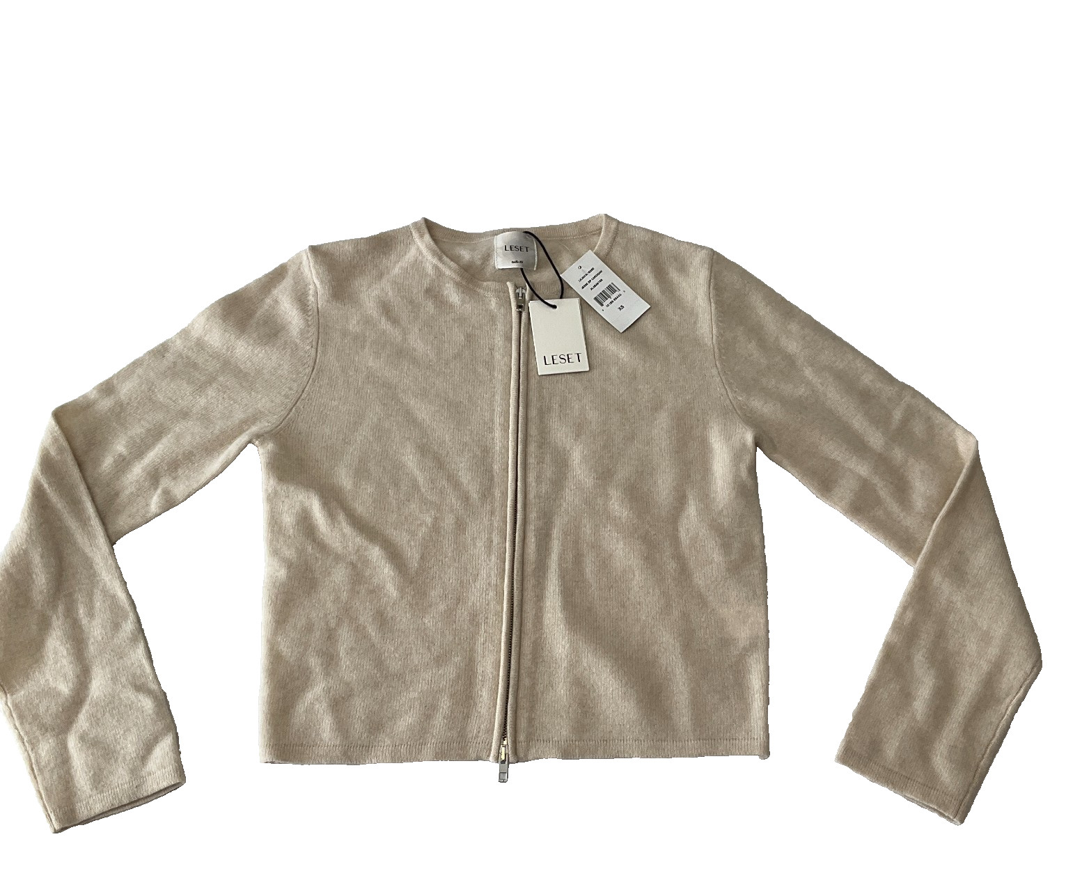 Leset Jesse Zip Cardigan Sweater Womens Size XS Tan Stretch Lambswool