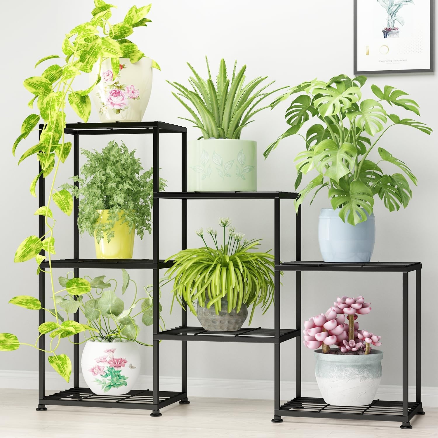 Metal Plant Stand Shelf for Multiple Plants 3 Tiers 7 Potted Ladder Plant Holder