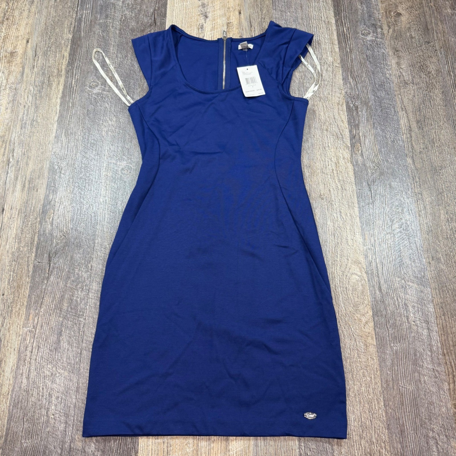 Guess Lori Solid Dress Womens Small Electro Blue Cap Sleeve Sheath