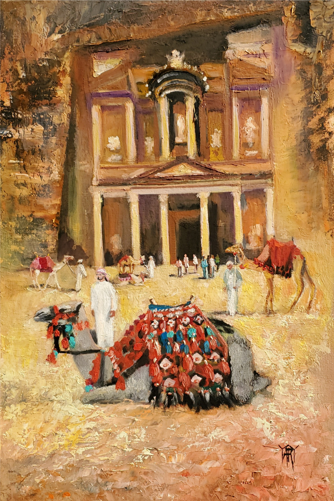YARY DLUHOS Arabian Desert Landscape Petra Jordan Camels Original Oil Painting YARY DLUHOS Arabian Desert Landscape Petra Jordan Camels Original Oil Painting